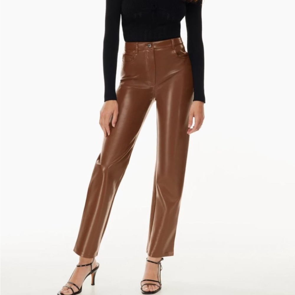 Aritzia Wilfred The Melina High Rise Vegan Faux Leather Straight Pants Cognac
